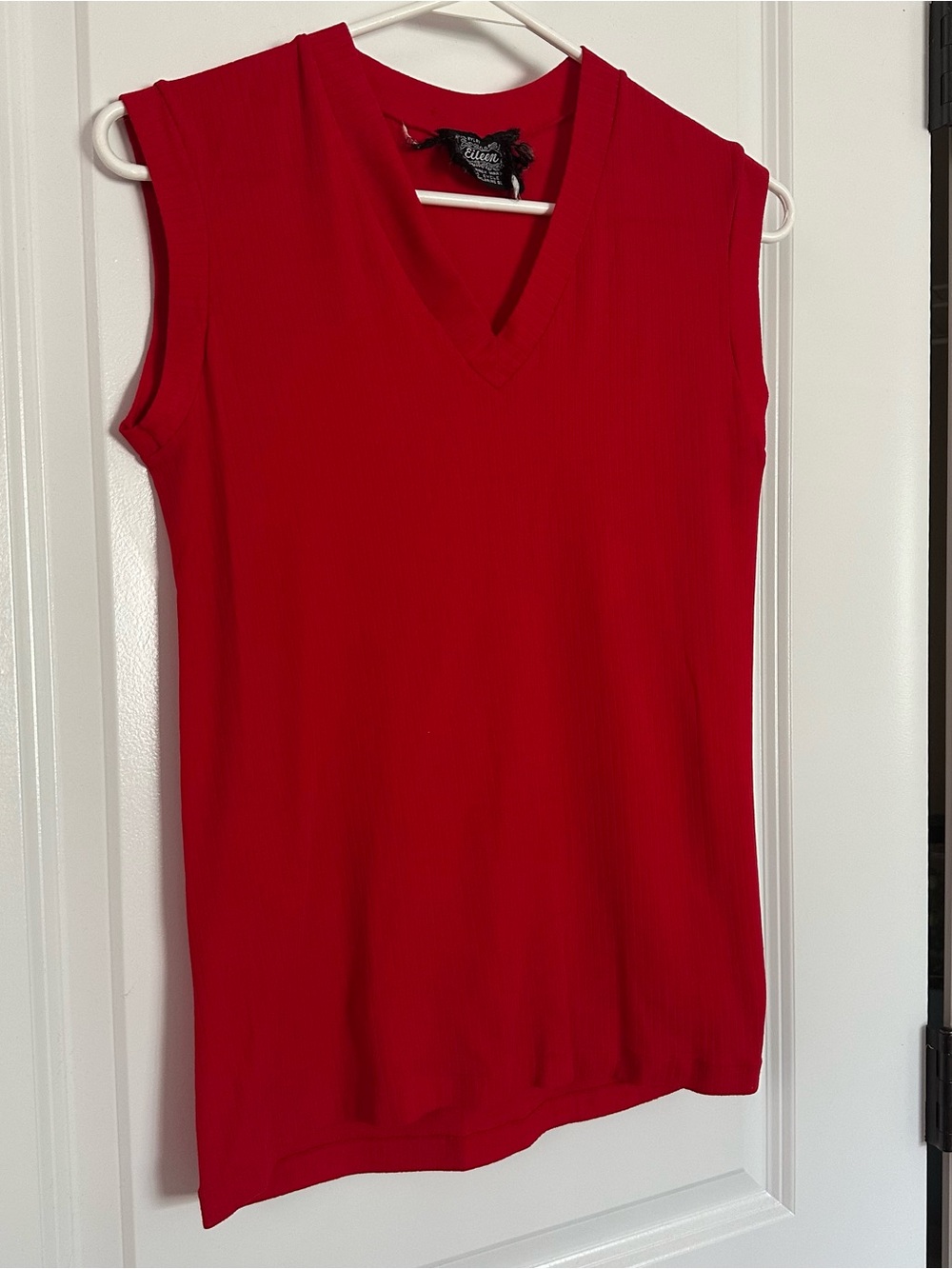 Vintage Eileen Red Ribbed V-Neck Tank Top